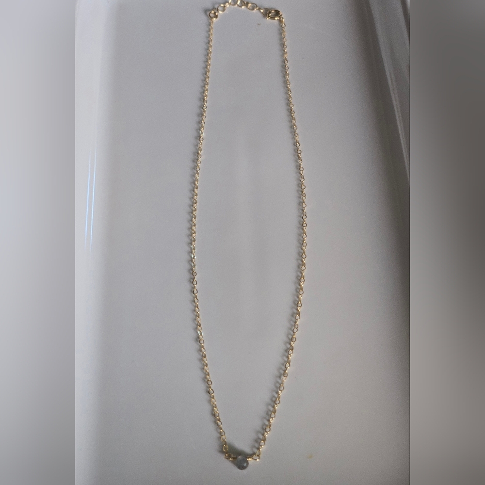 Hello Adorn TINY Teardrop Gemstone Choker - 14kt Gold Fill / Labradorite